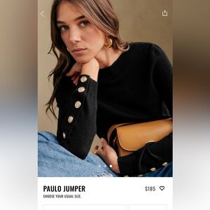 Sezane Black Paulo Jumper with Gold Buttons